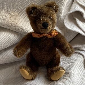 Antique Steiff jointed Brown small Plush Bear with Bow